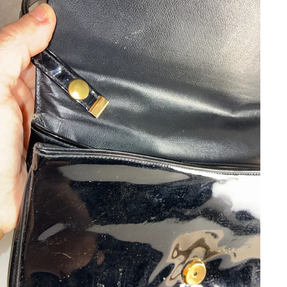 Vintage Crown Lewis Black Patent Leather Clutch -Classic Evening Look